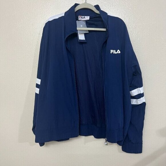 Fila Jovia Women Athletic Plus Size 2X Zip-Front Logo Track Jacket Navy White - Picture 6 of 12